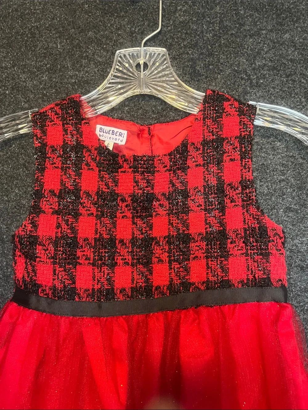 Blueberi Boulevard Red and Black Plaid Tulle Party Dress